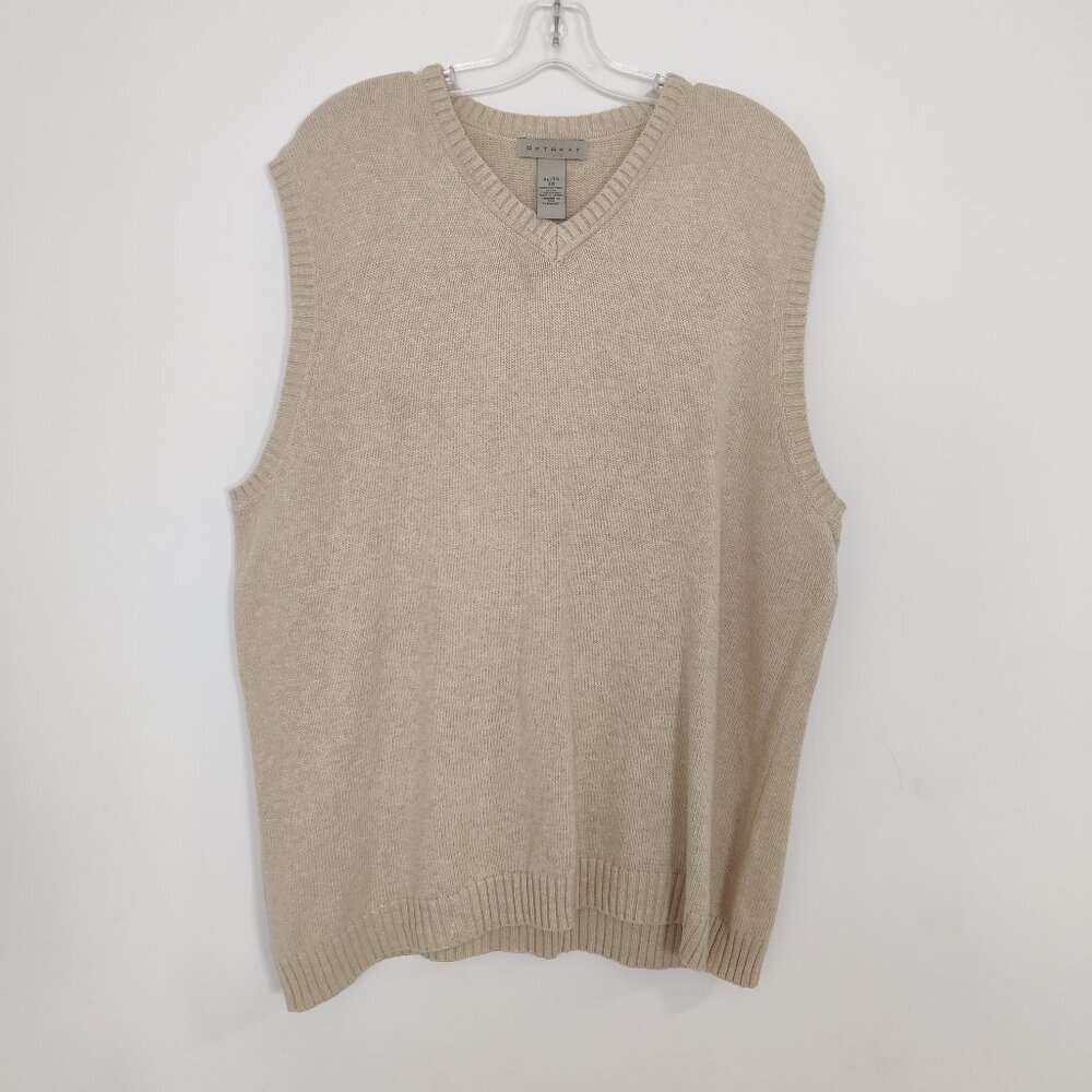 Retreat Men's Sweater Size XL Beige 100% Cotton V Neck Knitwear Minimalist